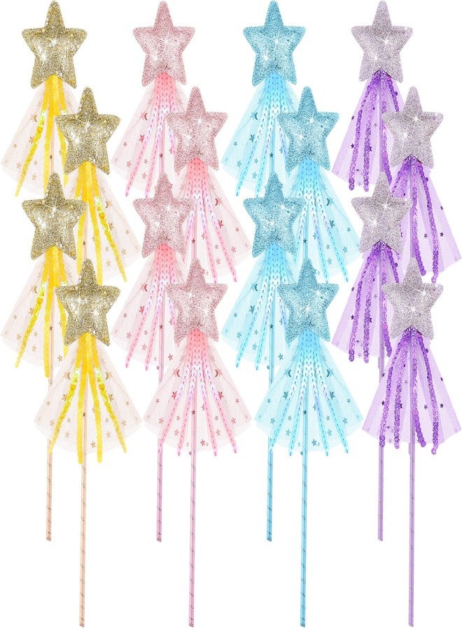 Skylety 8 Pcs Fairy Wands Star Glitter Princess Wands for Girls Kids Princess Party Favors Angel Sticks with Ribbon Costume Props for Birthday Wedding Cosplay - Image 1