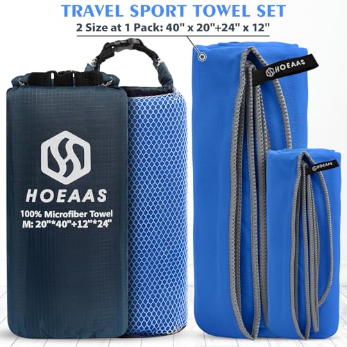 HOEAAS 2 Pack Microfiber Camping Towels Quick Dry Travel Towel Super Absorbent Ultra Compact Soft Lightweight Sweat Fast Drying Sports Gym Towels for Body Beach Pool Hiking Backpacking Fitness - Image 3