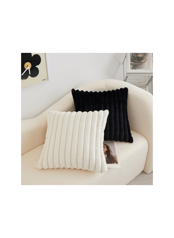 The Bros 2 Pcs Faux Fur Plush Throw Pillow Covers 18x18 Inch,Soft Fluffy Striped Decorative Pillow Covers Cushion Cases for Sofa, Couch,Bedroom,Living Room (beige, 18X18 Inch/45x45cm), SAN240228013 - Image 3