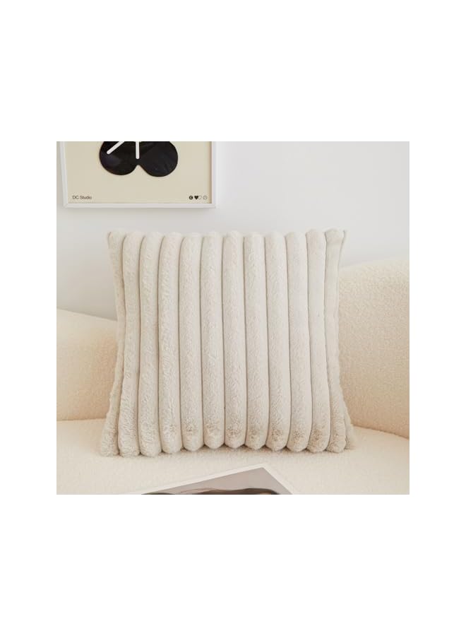 The Bros 2 Pcs Faux Fur Plush Throw Pillow Covers 18x18 Inch,Soft Fluffy Striped Decorative Pillow Covers Cushion Cases for Sofa, Couch,Bedroom,Living Room (beige, 18X18 Inch/45x45cm), SAN240228013 - Image 2