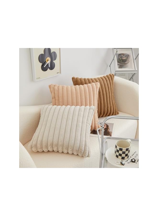 The Bros 2 Pcs Faux Fur Plush Throw Pillow Covers 18x18 Inch,Soft Fluffy Striped Decorative Pillow Covers Cushion Cases for Sofa, Couch,Bedroom,Living Room (beige, 18X18 Inch/45x45cm), SAN240228013 - Image 5