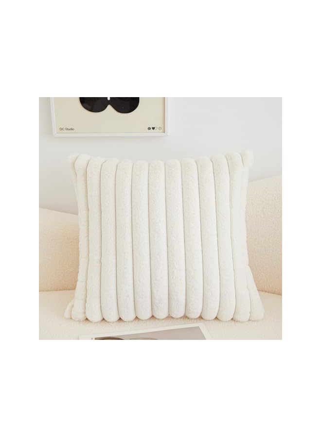The Bros 2 Pcs Faux Fur Plush Throw Pillow Covers 18x18 Inch,Soft Fluffy Striped Decorative Pillow Covers Cushion Cases for Sofa, Couch,Bedroom,Living Room (beige, 18X18 Inch/45x45cm), SAN240228013 - Image 4