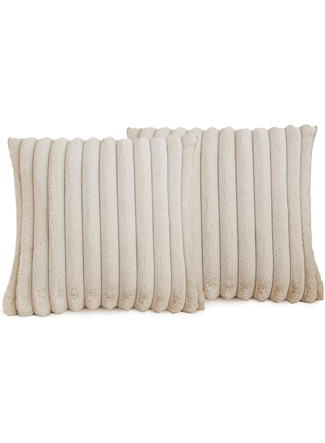 The Bros 2 Pcs Faux Fur Plush Throw Pillow Covers 18x18 Inch,Soft Fluffy Striped Decorative Pillow Covers Cushion Cases for Sofa, Couch,Bedroom,Living Room (beige, 18X18 Inch/45x45cm), SAN240228013 - Image 1
