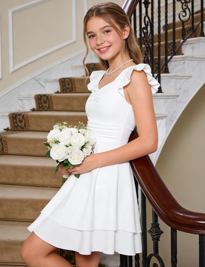 ALISISTER White Dress for Girl Size 10 12 Tween Girls Summer Dress Cute Dresses Kids Formal Ruffle Sleeveless Party Wedding Juniors 5th Graduation Sundress Size 11 Casual Flower Dresses for Teens Girls 11t 12t - Image 3