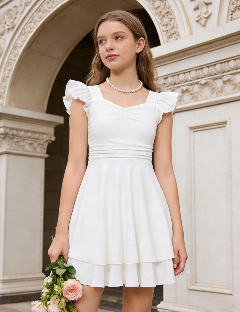 ALISISTER White Dress for Girl Size 10 12 Tween Girls Summer Dress Cute Dresses Kids Formal Ruffle Sleeveless Party Wedding Juniors 5th Graduation Sundress Size 11 Casual Flower Dresses for Teens Girls 11t 12t - Image 2