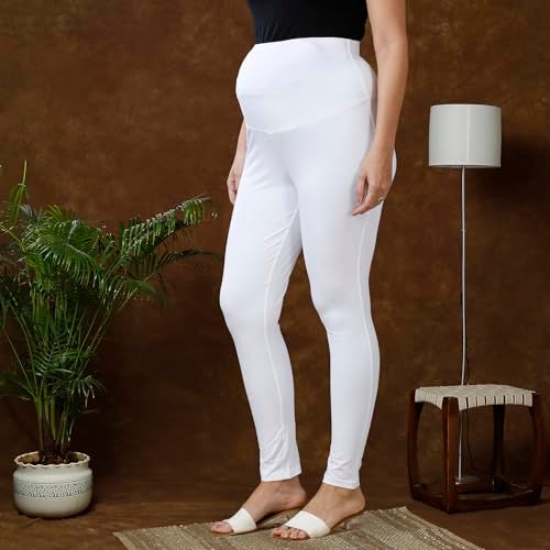 MomToBe Women Classic High Rise Cotton Maternity Leggings/Pregnancy Bottoms for Pre and Post Pregnancy (White, XX-Large) - Image 4