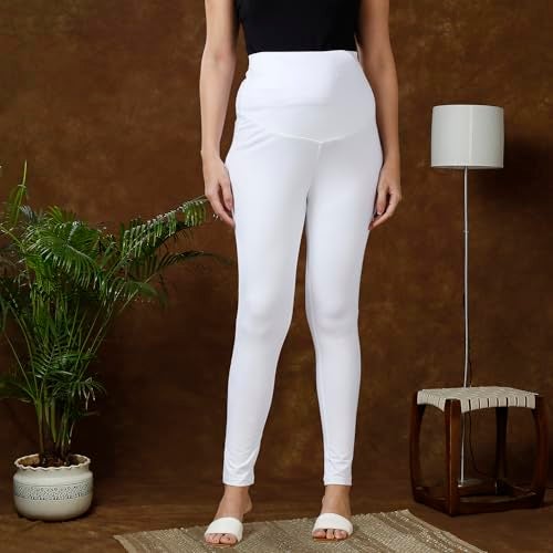 MomToBe Women Classic High Rise Cotton Maternity Leggings/Pregnancy Bottoms for Pre and Post Pregnancy (White, XX-Large) - Image 3
