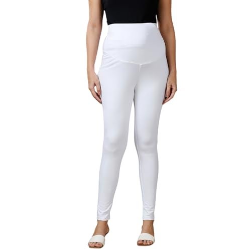 MomToBe Women Classic High Rise Cotton Maternity Leggings/Pregnancy Bottoms for Pre and Post Pregnancy (White, XX-Large) - Image 1