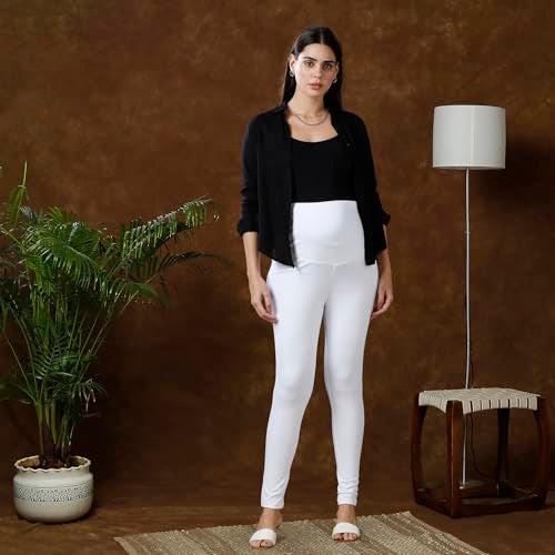 MomToBe Women Classic High Rise Cotton Maternity Leggings/Pregnancy Bottoms for Pre and Post Pregnancy (White, XX-Large) - Image 2