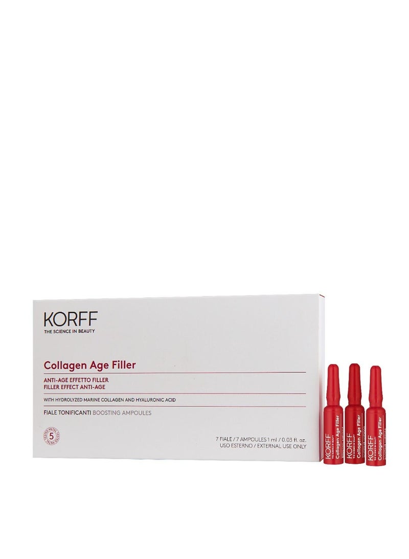 Korff Collagen Age Filler Boosting Ampoules 7x1ml with Marine Collagen Hyaluronic Acid Helps Firm Skin Improve Elasticity Reduce Wrinkles Boost Hydration for All Skin Types
