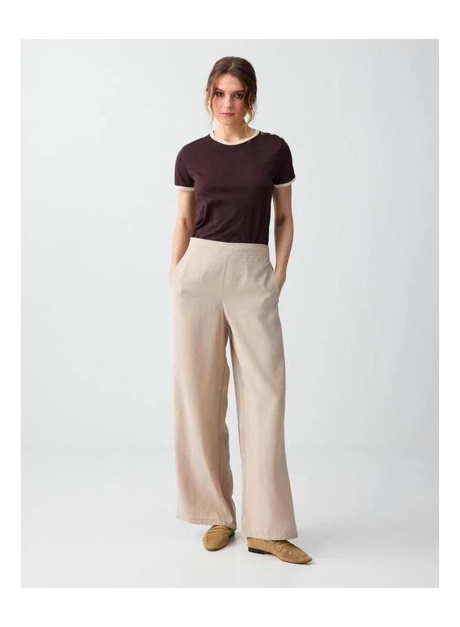 Jimmy Key Bitter Coffee %100 Cotton V-Neck Blouse with Detailed Shoulder Knitting.