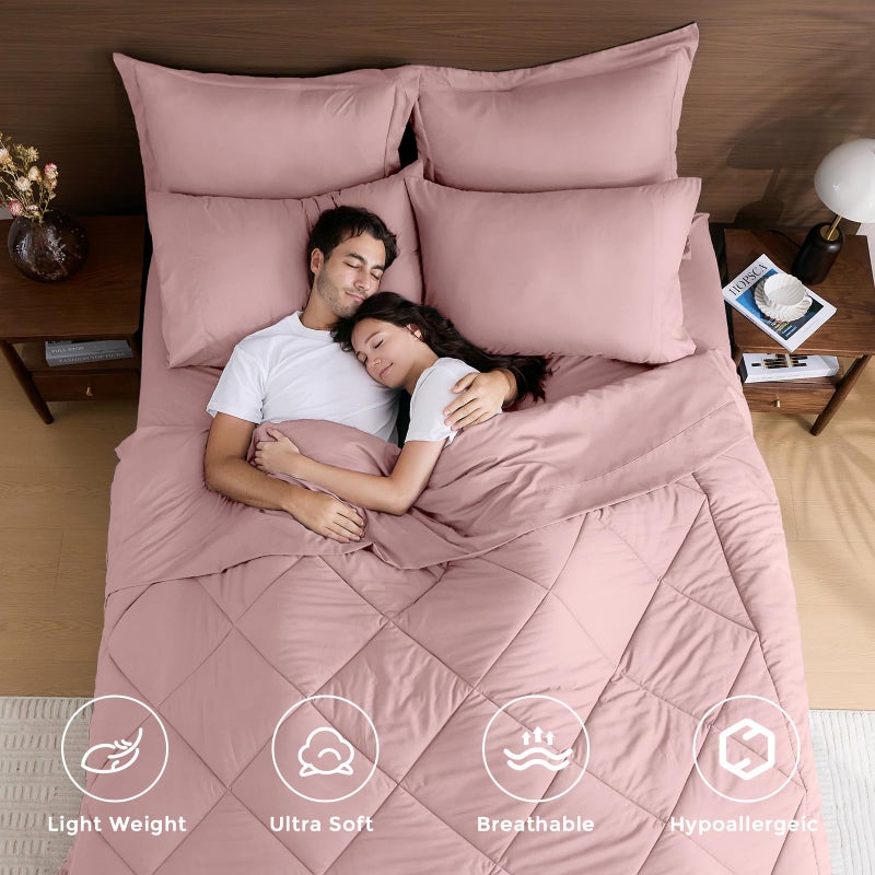 HEVUMYI Dusty Pink Queen Comforter Set - 7-Piece All Season Bed in a Bag Queen, Ultra Soft Bedding Set with Comforter, Flat Sheet, Fitted Sheet, Pillowcases, Pillow Shams - Image 2