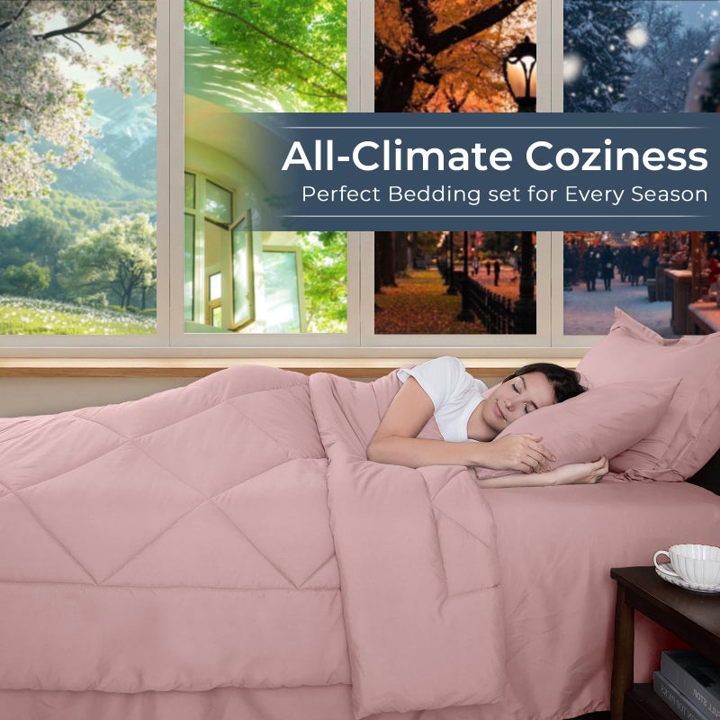 HEVUMYI Dusty Pink Queen Comforter Set - 7-Piece All Season Bed in a Bag Queen, Ultra Soft Bedding Set with Comforter, Flat Sheet, Fitted Sheet, Pillowcases, Pillow Shams - Image 3