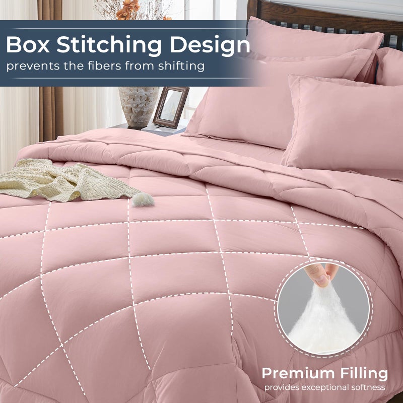 HEVUMYI Dusty Pink Queen Comforter Set - 7-Piece All Season Bed in a Bag Queen, Ultra Soft Bedding Set with Comforter, Flat Sheet, Fitted Sheet, Pillowcases, Pillow Shams - Image 4