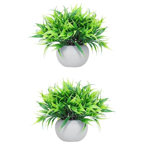 Dekorly® Artificial Green Grass Plants Set Decorative Fake Plant Faux Plastic Plants Indoor Outdoor for House Office Desk Bathroom Kitchen DIY Decor Gift | Pack of 2 - Image 3