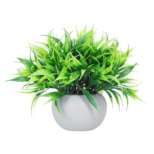 Dekorly® Artificial Green Grass Plants Set Decorative Fake Plant Faux Plastic Plants Indoor Outdoor for House Office Desk Bathroom Kitchen DIY Decor Gift | Pack of 2 - Image 5
