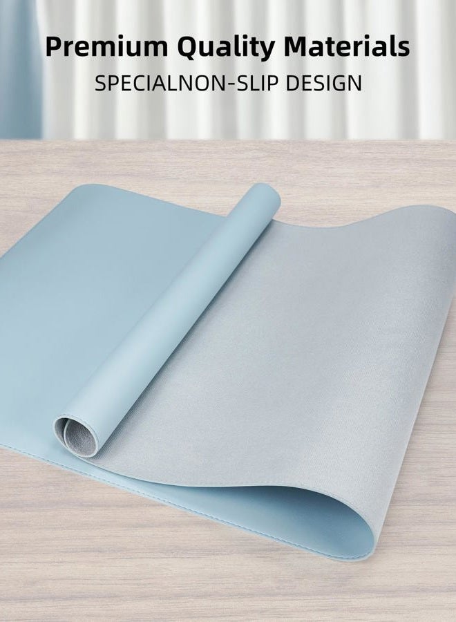 AFIING Leather Desk Pad Protector,Desk Mat,Large Mouse Pad, Non-Slip Desk Pad, Waterproof PU Leather Desk Blotter Mat, Desk Cover for Office and Home (Light Blue, 36" x 17") - Image 2