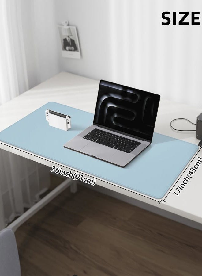 AFIING Leather Desk Pad Protector,Desk Mat,Large Mouse Pad, Non-Slip Desk Pad, Waterproof PU Leather Desk Blotter Mat, Desk Cover for Office and Home (Light Blue, 36" x 17") - Image 5