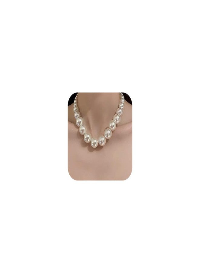 fxmimior Vintage Boho Short Middle Large Pearl Shiny Choker Necklaces Dainty Pearls Simple 1920s Choker Necklace Halloween Prom Party Bar Necklace for Women - Image 1
