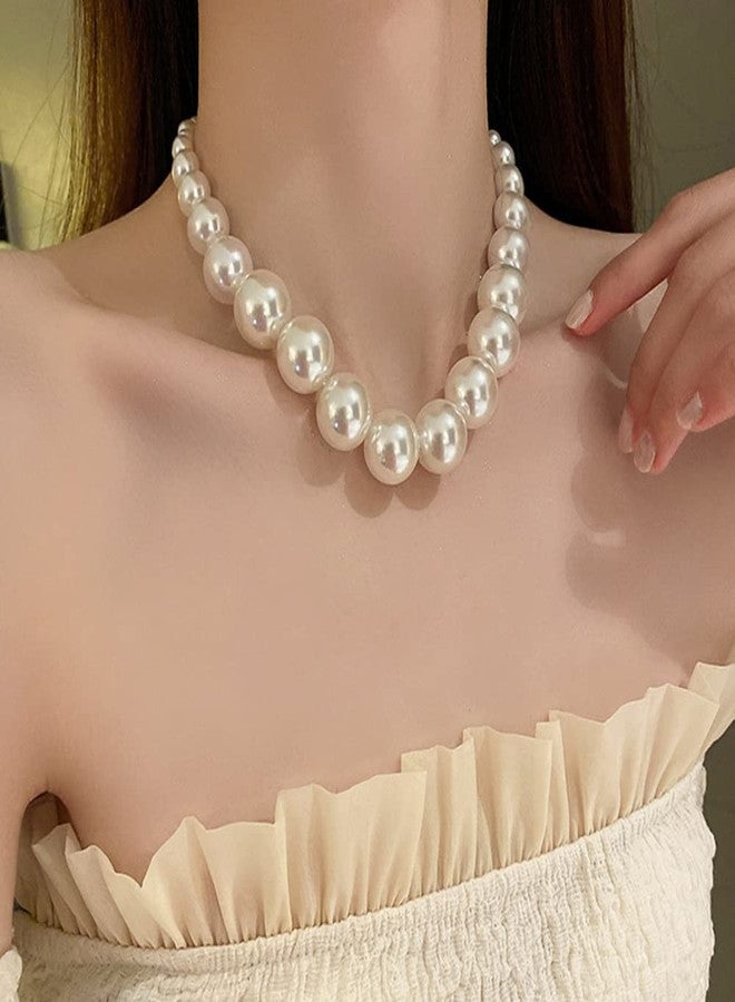 fxmimior Vintage Boho Short Middle Large Pearl Shiny Choker Necklaces Dainty Pearls Simple 1920s Choker Necklace Halloween Prom Party Bar Necklace for Women - Image 2