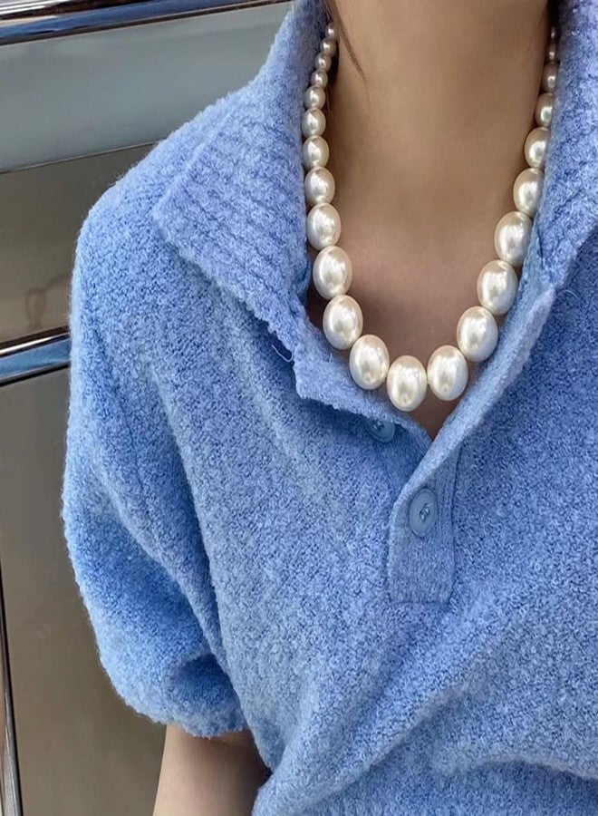 fxmimior Vintage Boho Short Middle Large Pearl Shiny Choker Necklaces Dainty Pearls Simple 1920s Choker Necklace Halloween Prom Party Bar Necklace for Women - Image 4