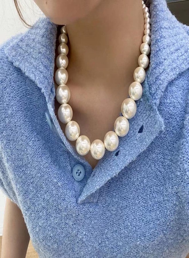 fxmimior Vintage Boho Short Middle Large Pearl Shiny Choker Necklaces Dainty Pearls Simple 1920s Choker Necklace Halloween Prom Party Bar Necklace for Women - Image 3