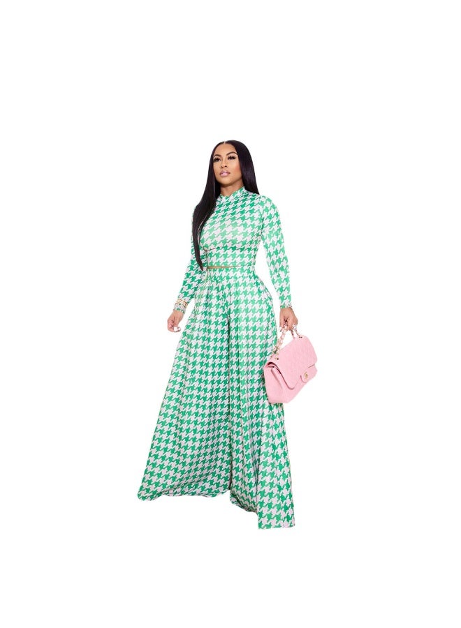 KUYING New Fashionable Thousand Bird Grid Long Sleeve Long Pants Casual Set - Image 1