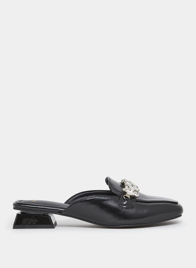 Stone Embellished Backless Loafers