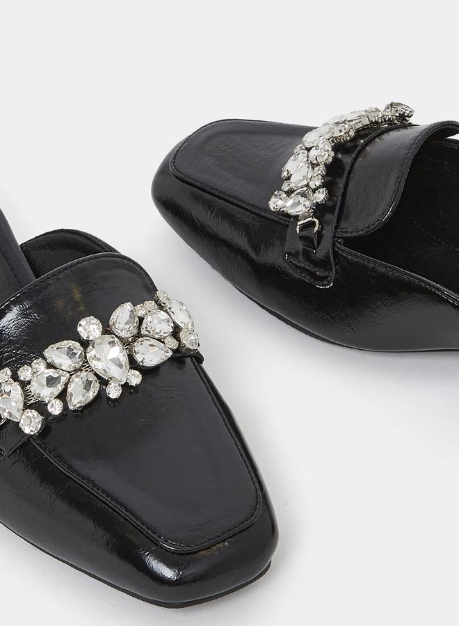 Stone Embellished Backless Loafers