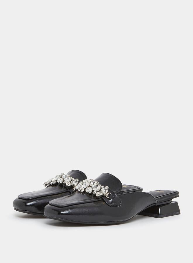 Stone Embellished Backless Loafers