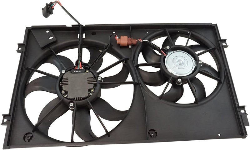 TRQ Temic Style Radiator Cooling Dual Fan Assembly for Volkswagen Jetta Rabbit - Image 1