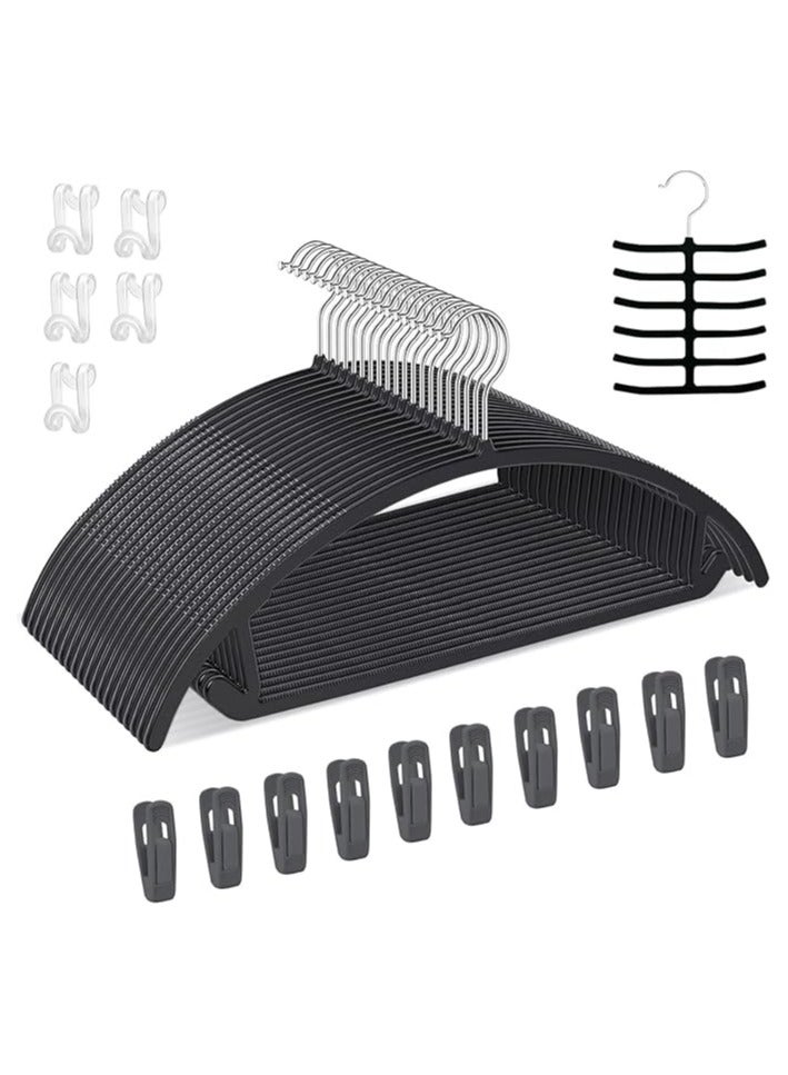 TYCOM Non-Slip Hangers Suit Hangers 100 Pack Ultra Thin Space Saving 360 Degree Swivel Hook Clothes Hangers for Coats Jackets Pants Dress Clothe Plastic Curved 100pcs Black. - Image 1