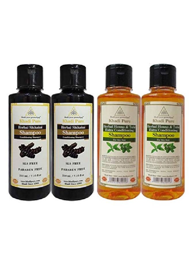 Khadi Pure - Henna Tulsi & Shikakai Sls Shampoo;Hair Cleanser 210 ml (Pack of 4) - Image 1