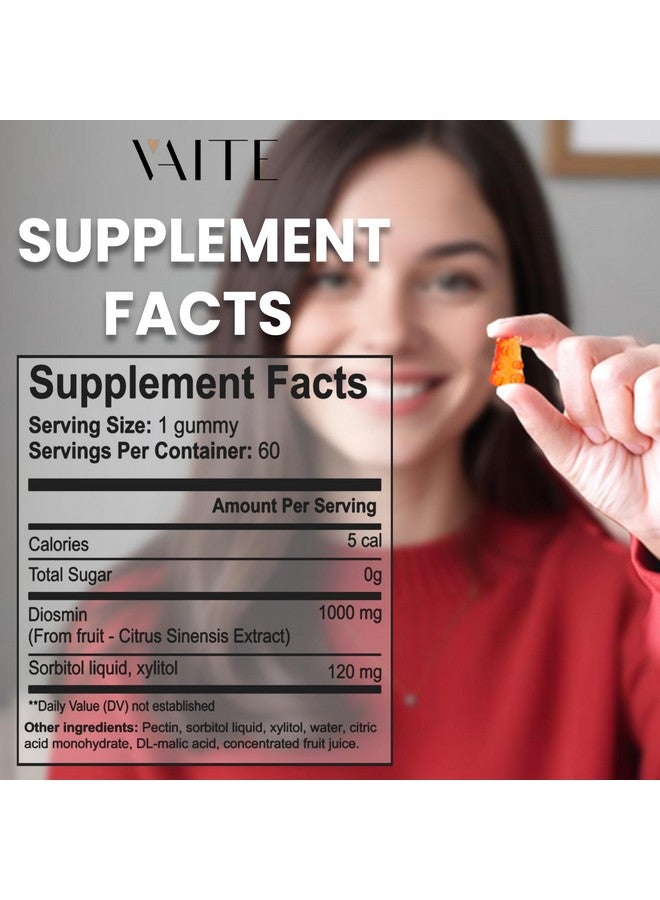 VAITE فيت ديزومين 1000 ملغ - مكملات دعم الأوردة للأوردة الدوالية - صيغة مكمل صحة الساقين، محسن وريدي، بيوفلافونويدات الحمضيات، يساعد على الدورة الدموية للساقين، علكة مضغ، 60 علكة نباتية - Image 3