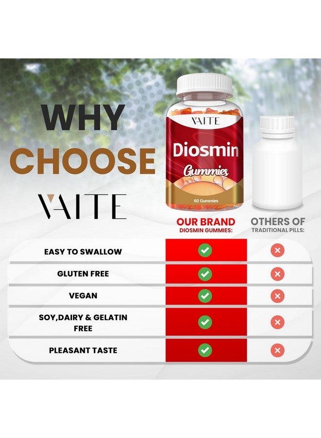 VAITE فيت ديزومين 1000 ملغ - مكملات دعم الأوردة للأوردة الدوالية - صيغة مكمل صحة الساقين، محسن وريدي، بيوفلافونويدات الحمضيات، يساعد على الدورة الدموية للساقين، علكة مضغ، 60 علكة نباتية - Image 5