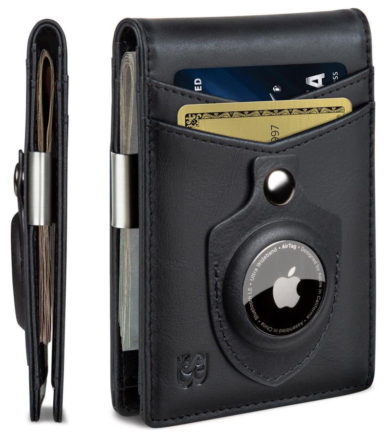 SERMAN BRANDS AirTag Wallet - RFID Blocking Mens Minimalist Money Clip Wallet for Airtag - Full Grain Leather - Slim Bifold. Front Pocket Apple Air tag Wallets for men. Gift (Charcoal Transformer Air - Image 1