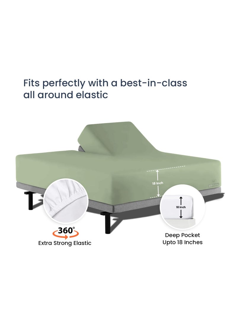 SGI bedding SGI bedding 28"" Queen Split Top Flex Head Sheet 100% Egyptian Cotton Sheet Set - 600 Thread Count Flex Top Sheet Adjustable Bed - 4 Piece Sheet Set 18"" Deep Pocket Sleep Number Bed - Moss Solid  - Image 3