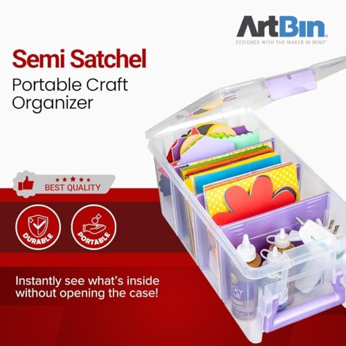 ArtBin Semi Satchel Portable Craft Organizer with 3 Dividers - Clear Plastic Storage Case for Art & Craft Supplies - Image 3