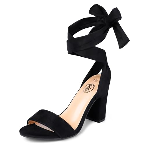 Trary Black Heels for Women, Black Strappy Heels Sandals, Lace Up Heels for Women Chunky Heel, Wrap Up Chunky Heels for Women, Black Tie Up Heels,Lace Up Sandals Women Black Herls Wide Width Heals 08 - Image 1