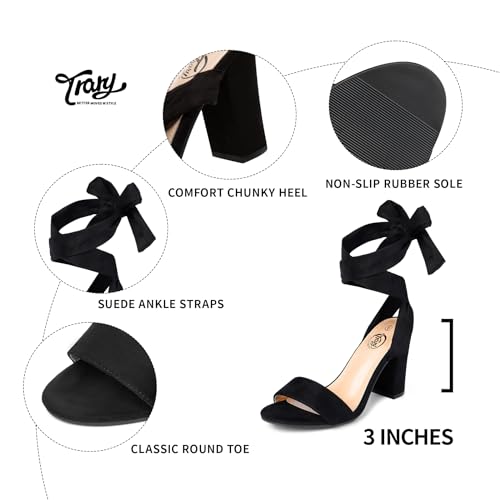 Trary Black Heels for Women, Black Strappy Heels Sandals, Lace Up Heels for Women Chunky Heel, Wrap Up Chunky Heels for Women, Black Tie Up Heels,Lace Up Sandals Women Black Herls Wide Width Heals 08 - Image 3