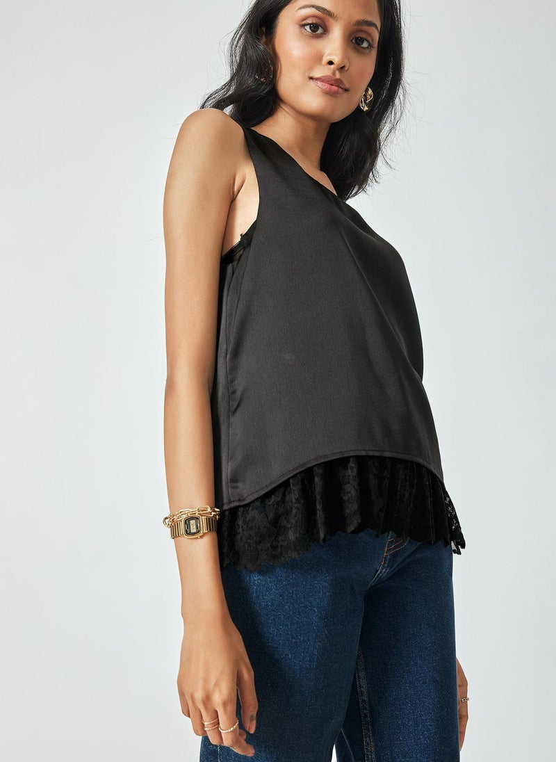 The Label Life Black Satin Lace Trim Tank Top – Elegant & Chic Sleeveless Blouse  - Image 3