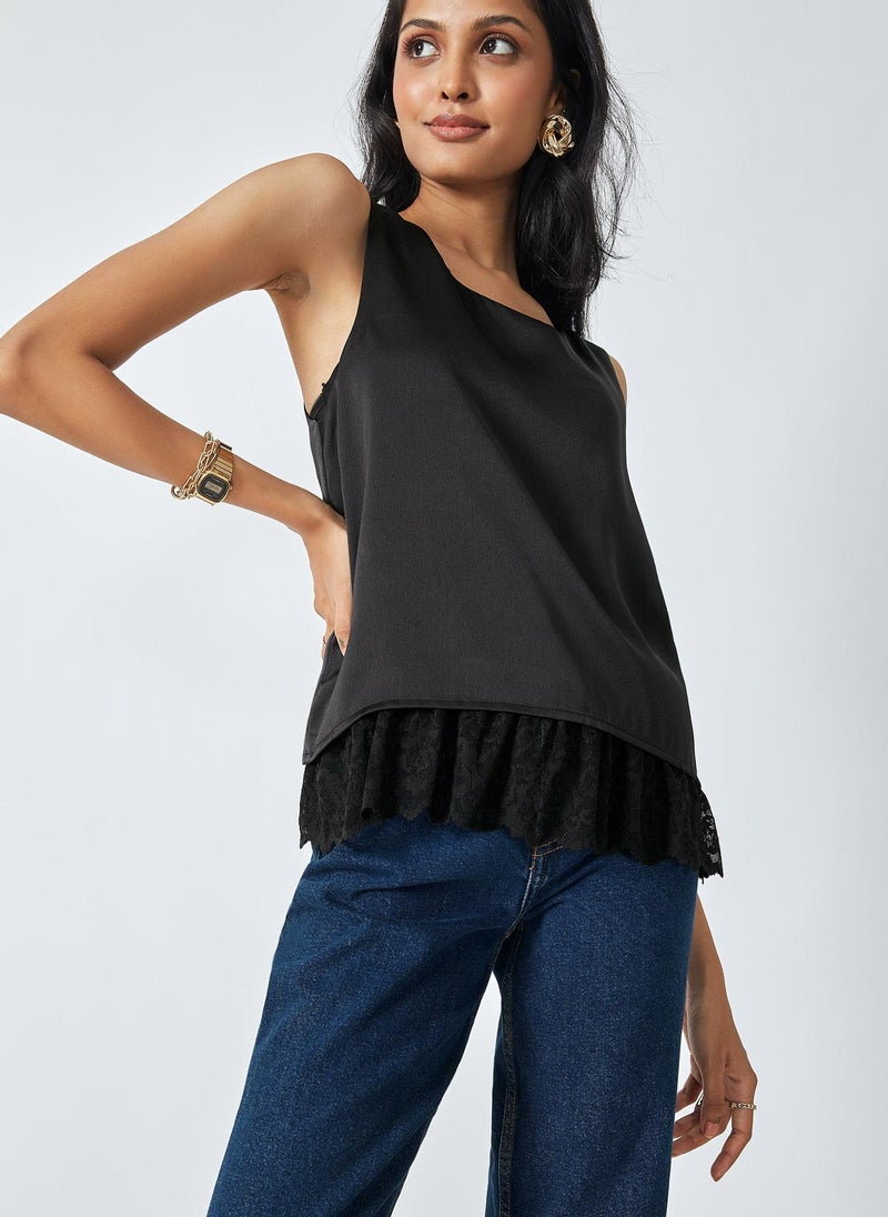 The Label Life Black Satin Lace Trim Tank Top – Elegant & Chic Sleeveless Blouse  - Image 4