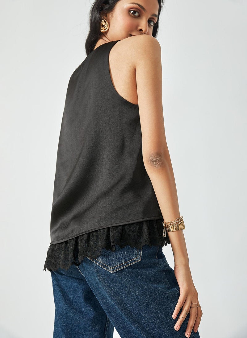 The Label Life Black Satin Lace Trim Tank Top – Elegant & Chic Sleeveless Blouse  - Image 5