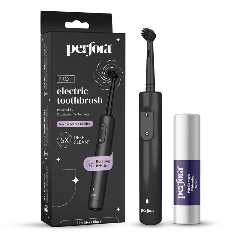 Perfora فرشاة أسنان كهربائية متذبذبة PRO مع سيروم بنفسجي | ضمان لمدة 2 سنوات | فرشاة أسنان كهربائية قابلة لإعادة الشحن للرجال والنساء، 8800 دورة في الدقيقة، مؤقت تلقائي لمدة 2 دقيقة | معجون أسنان بنفسجي لتبييض الأسنان - Image 1