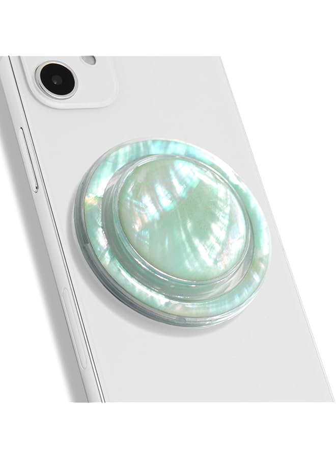 Green Tiger Cute Natural Seashell Design Round Shape Collapsible Mobile Phone Grip Stand Holder for Smartphone Tablet Cell Phone Accessory (Magnetic Type, Aqua Blue) - Image 1