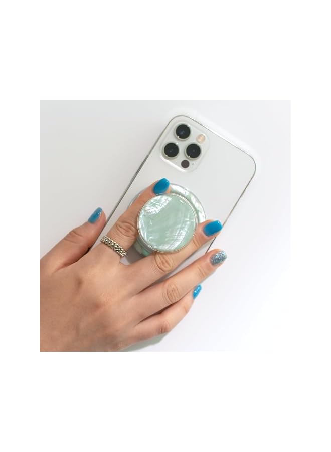 Green Tiger Cute Natural Seashell Design Round Shape Collapsible Mobile Phone Grip Stand Holder for Smartphone Tablet Cell Phone Accessory (Magnetic Type, Aqua Blue) - Image 3