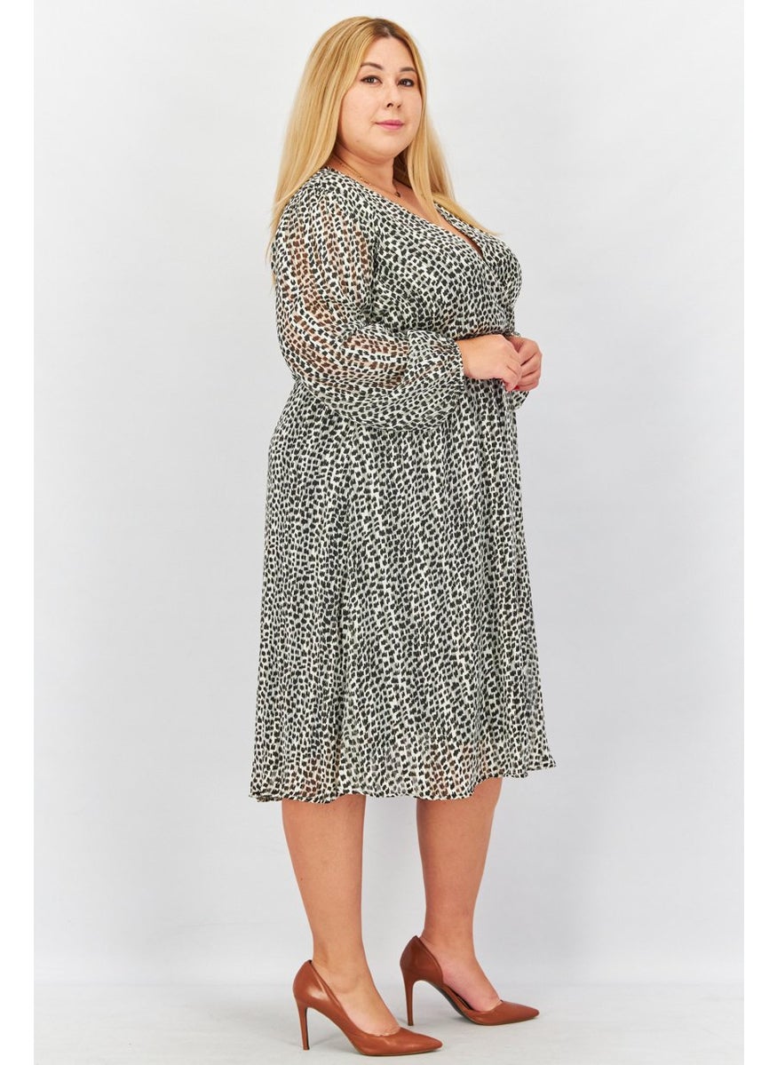 Fire & Glory - Women Graphic Print Long Sleeve Midi Dress, Black Combo - Image 1