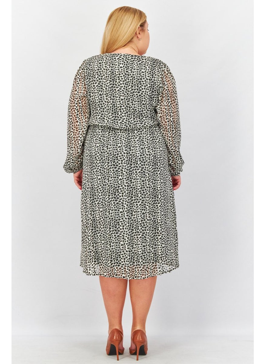 Fire & Glory - Women Graphic Print Long Sleeve Midi Dress, Black Combo - Image 1