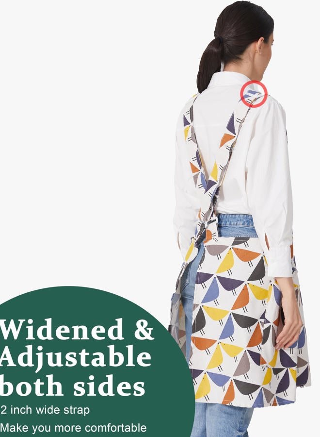 APRONNER Cozy Adjustable Cross Back Aprons for Women with Pockets Cotton Linen Cooking Kitchen Baking, Birds, L - Image 3