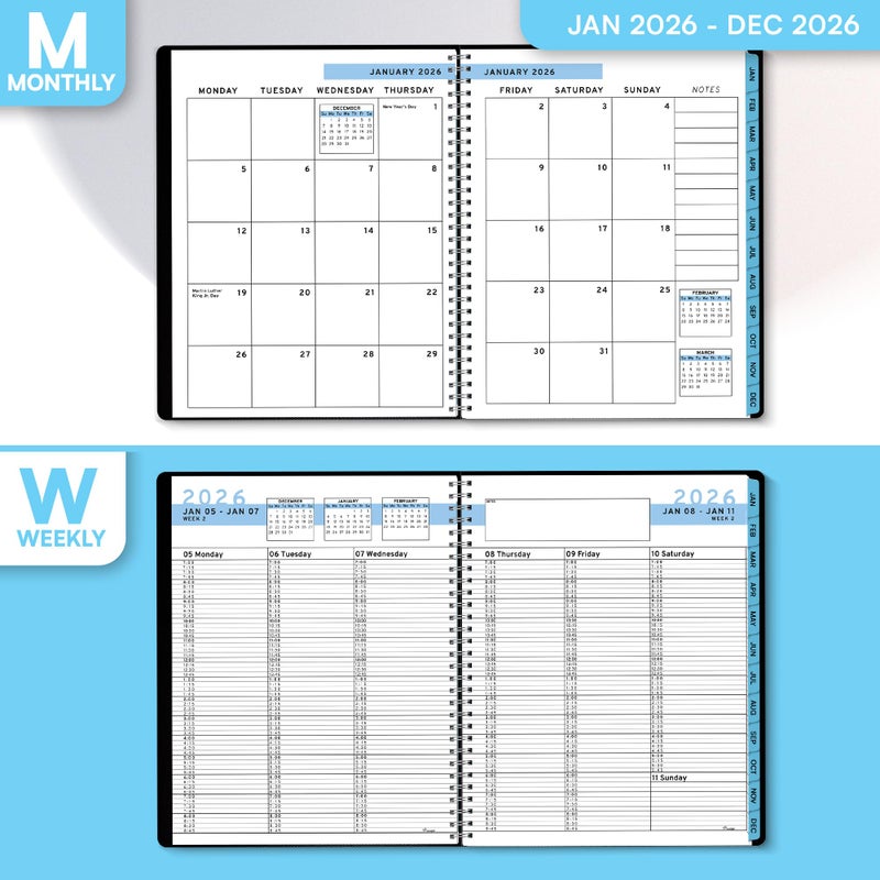 Ensight 2026 Appointment Book and Planner 8.5" x 11" Large Hourly Weekly Daily Schedule Book with Tabs, 30 Minute Time Slots, Blue Calendar Organizer Jan 2026â€“Dec 2026 Appointment Planner - Blue - Image 4